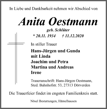 Traueranzeige von Anita Oestmann von SYK