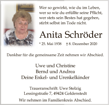 Traueranzeige von Anita Schröder von SYK