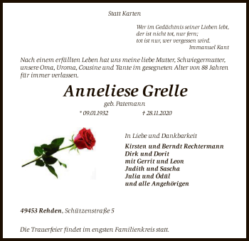 Traueranzeige von Anneliese Grelle von SYK