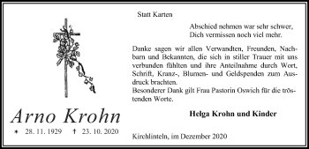 Traueranzeige von Arno Krohn von SYK