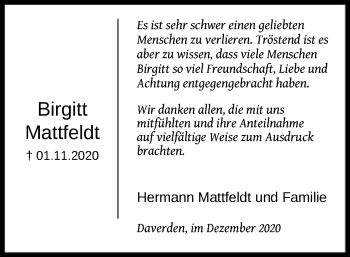 Traueranzeige von Birgitt Mattfeldt von SYK