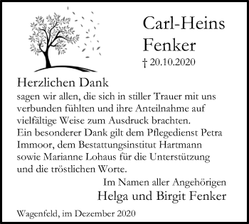 Traueranzeige von Carl-Heins Fenker von SYK