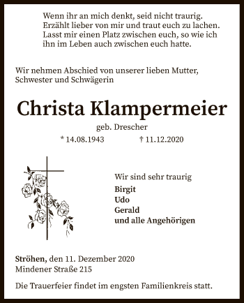 Traueranzeige von Christa Klampermeier von SYK