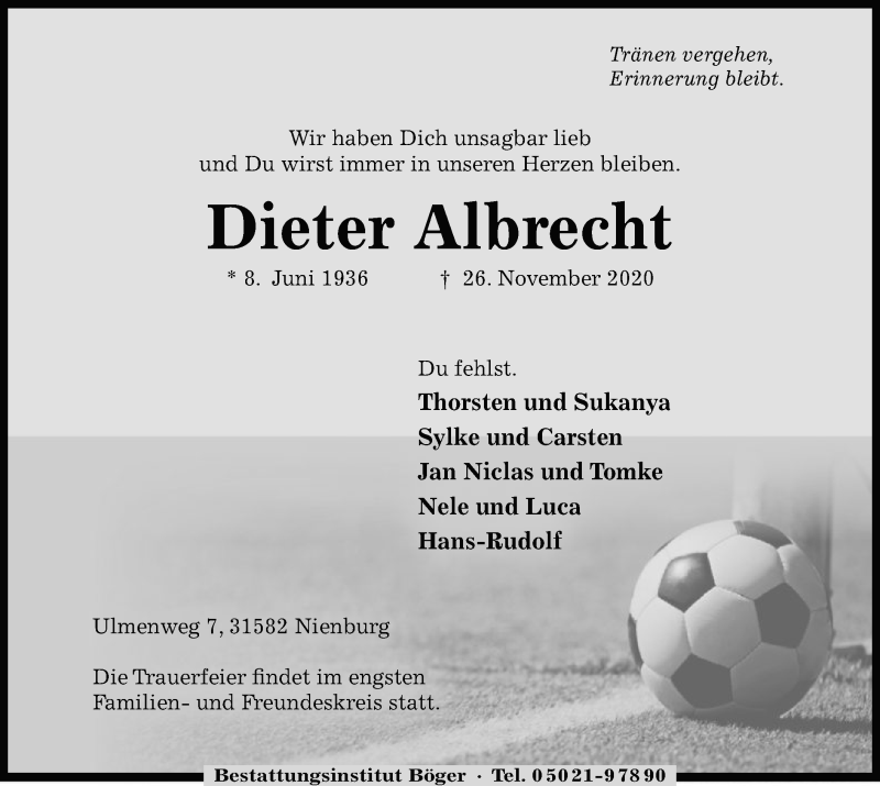 Traueranzeigen Von Dieter Albrecht Trauer Kreiszeitung De