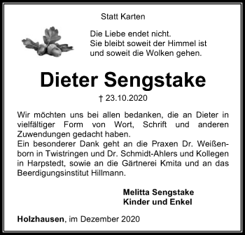 Traueranzeige von Dieter Sengstake von SYK