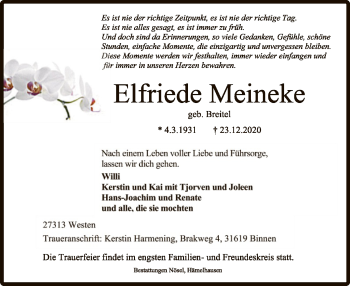 Traueranzeige von Elfriede Meineke von SYK