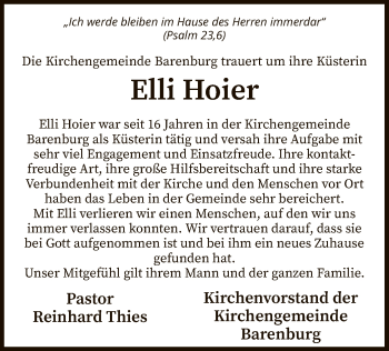 Traueranzeige von Elli Hoier von SYK