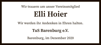 Traueranzeige von Elli Hoier von SYK