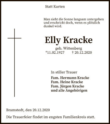 Traueranzeige von Elly Kracke von SYK