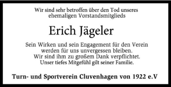 Traueranzeige von Erich Jägeler von SYK