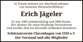 Traueranzeige von Erich Jägeler von SYK