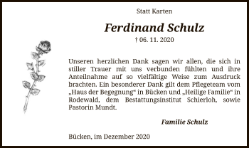 Traueranzeige von Ferdinand Schulz von SYK