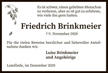 Traueranzeige von Friedrich Brinkmeier von SYK