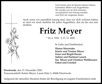 Traueranzeige von Fritz Meyer von SYK