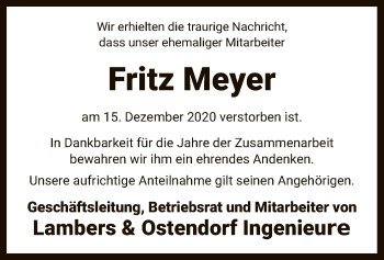 Traueranzeige von Fritz Meyer von SYK