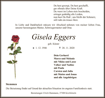 Traueranzeige von Gisela Eggers von SYK