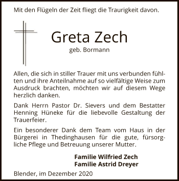 Traueranzeige von Greta Zech von SYK