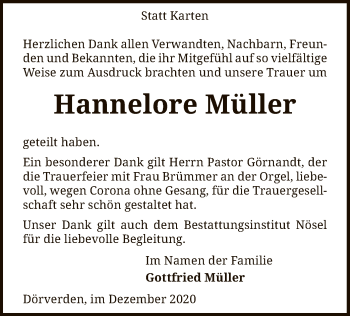 Traueranzeige von Hannelore Müller von SYK