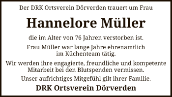 Traueranzeige von Hannelore Müller von SYK