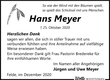 Traueranzeige von Hans Meyer von SYK