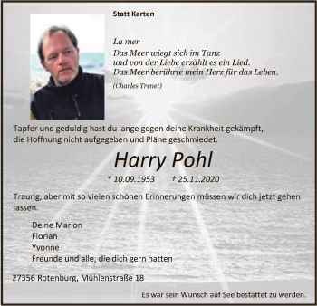 Traueranzeige von Harry Pohl von SYK