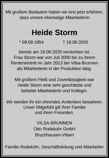 Traueranzeige von Heide Storm von SYK