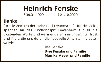 Traueranzeige von Heinrich Fenske von SYK