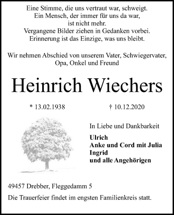 Traueranzeige von Heinrich Wiechers von SYK