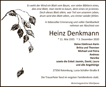 Traueranzeige von Heinz Denkmann von SYK