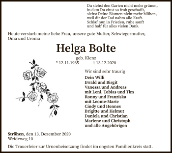 Traueranzeige von Helga Bolte von SYK