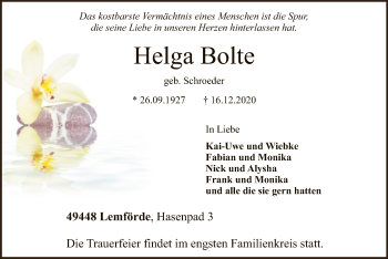 Traueranzeige von Helga Bolte von SYK