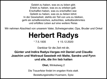 Traueranzeige von Herbert Radys von SYK