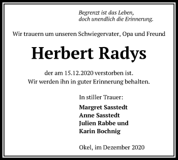 Traueranzeige von Herbert Radys von SYK