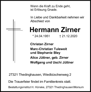 Traueranzeige von Hermann Zirner von SYK