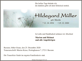 Traueranzeige von Hildegard Müller von SYK