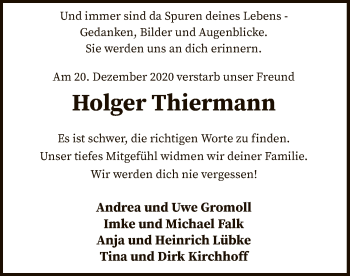 Traueranzeige von Holger Thiermann von SYK