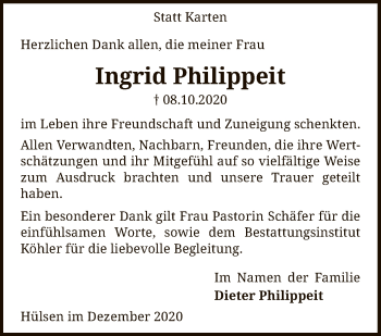 Traueranzeige von Ingrid Philippeit von SYK