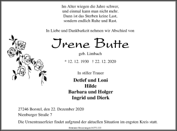 Traueranzeige von Irene Butte von SYK