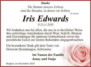 Traueranzeige von Iris Edwards von SYK