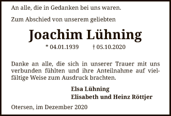 Traueranzeige von Joachim Lühning von SYK