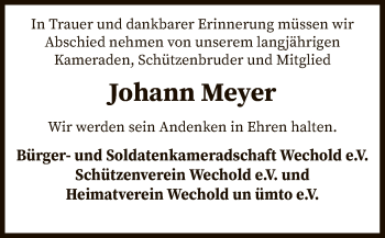 Traueranzeige von Johann Meyer von SYK