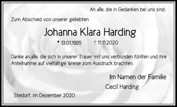 Traueranzeige von Johanna Klara Harding von SYK