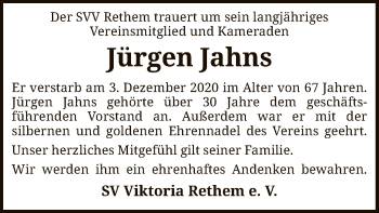 Traueranzeige von Jürgen Jahns von SYK