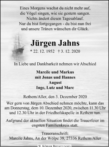 Traueranzeige von Jürgen Jahns von SYK