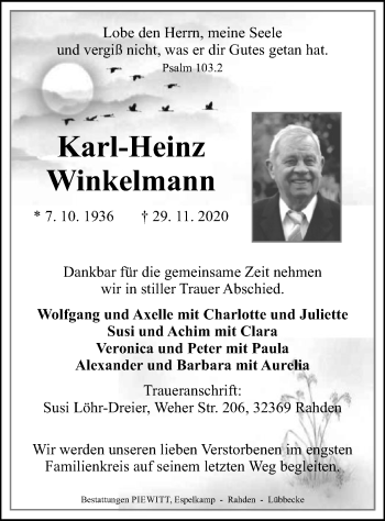 Traueranzeige von Karl-Heinz Winkelmann von SYK