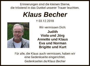 Traueranzeige von Klaus Becher von SYK