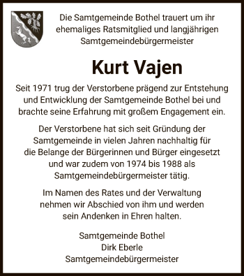 Traueranzeige von Kurt Vajen von SYK