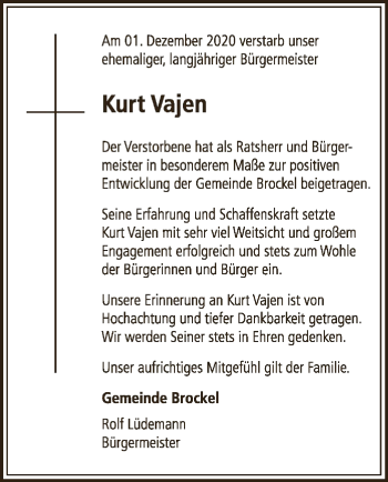 Traueranzeige von Kurt Vajen von SYK