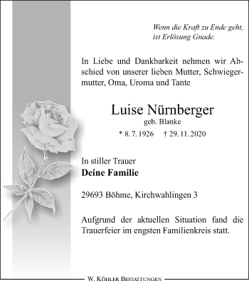 Traueranzeige von Luise Nürnberger von SYK