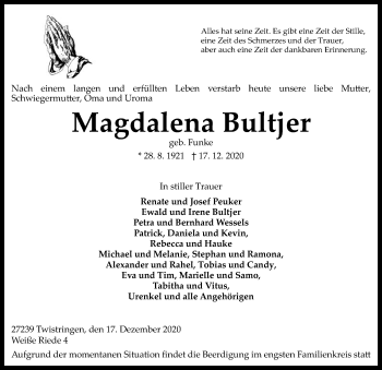 Traueranzeige von Magdalena Bultjer von SYK